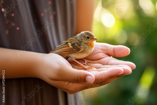 Person Holding Small Bird in Hands - A Close-Up Portrait of the Delicate Connection Between Human and Nature © Andrii