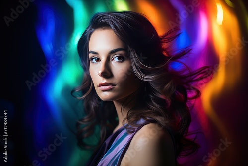 Beautiful Woman Standing in Front of Colorful Background
