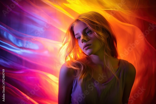 Woman Standing in Front of Colorful Background