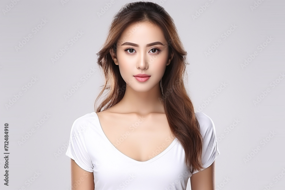 Woman in White Tshirt Mockup created with Generative AI Woman in White Tshirt Mockup created with Generative AI