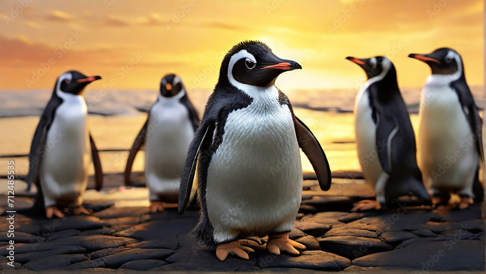 Fototapeta premium A cute penguin with kids.