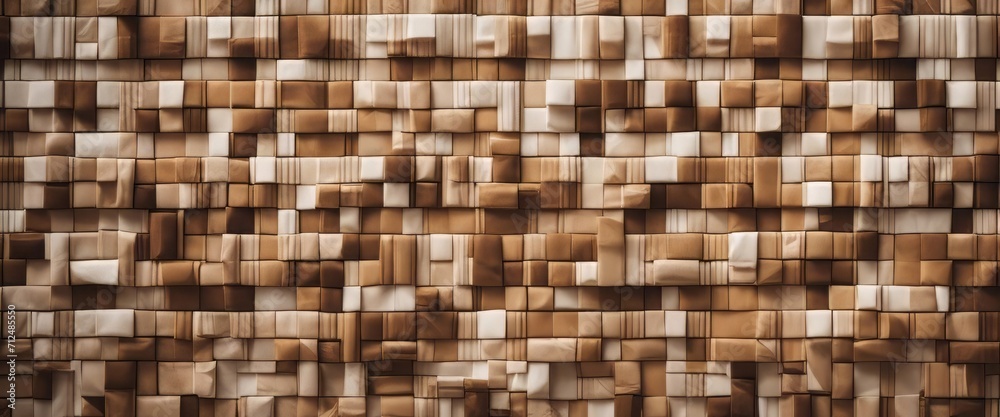 Modern quilted wall hanging, abstract pattern, earth tones, natural light from a nearby window Modern quilted wall hanging, abstract pattern, earth tones, natural light from a nearby window