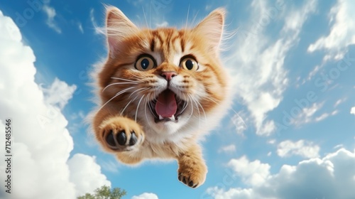 Funny cat flying in the air