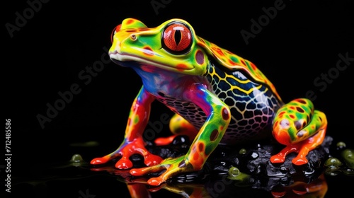 Red Eyed Tree Frog, Agalychnis Callidryas, on a Leaf with Black Background