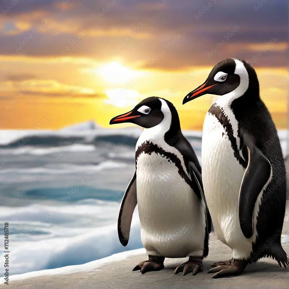 Fototapeta premium A cute penguin with kids.