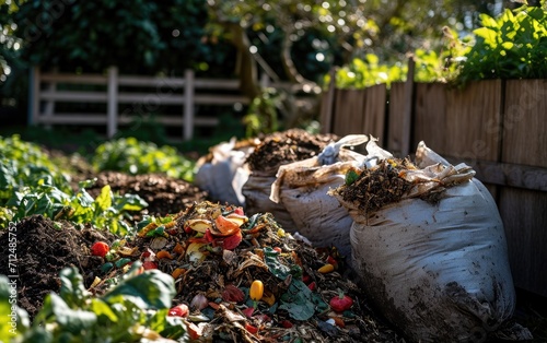 The final product of food waste recycling - high-quality compost ready for use in agriculture and landscaping, with neatly packaged compost bags