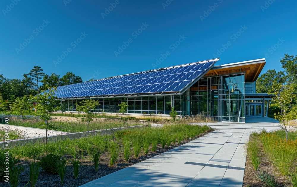 A net-zero energy building with advanced insulation and renewable energy sources