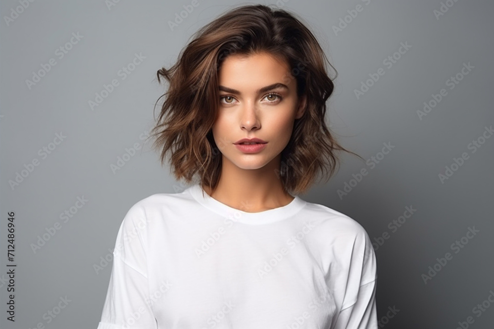 Woman in White Tshirt Mockup created with Generative AI Woman in White Tshirt Mockup created with Generative AI