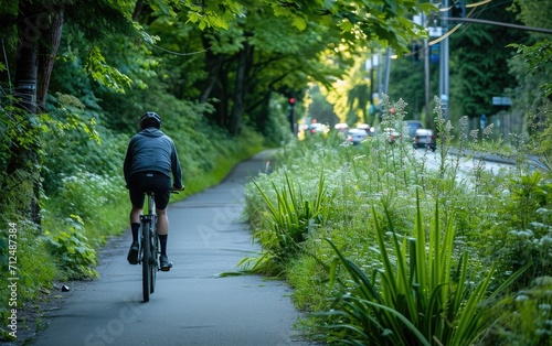 A rewilding project along city bike lanes, creating green corridors for cyclists