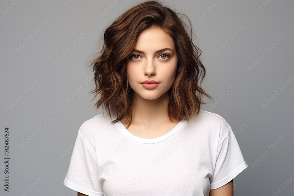 Woman in White Tshirt Mockup created with Generative AI Woman in White Tshirt Mockup created with Generative AI