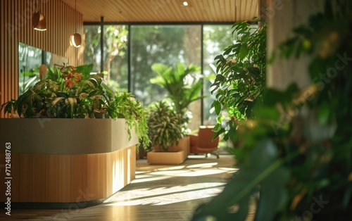 Wellness Clinic Oasis  A wellness clinic with plants  showcasing the compatibility of medical devices with a nature-centric design  fostering a sense of tranquility and healing