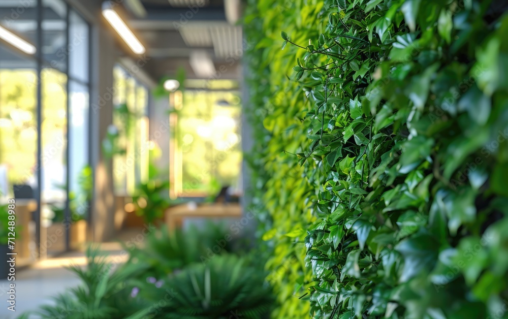 Lush Green Vertical Garden Inside a Modern Wokspace