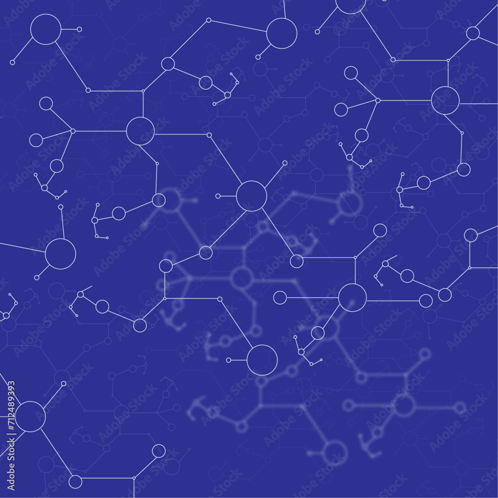connected circles with lines on blue,connected molecular structures ,technology background