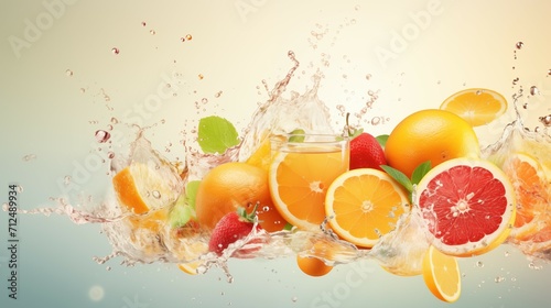 A fresh multi-fruits with a splash of water.