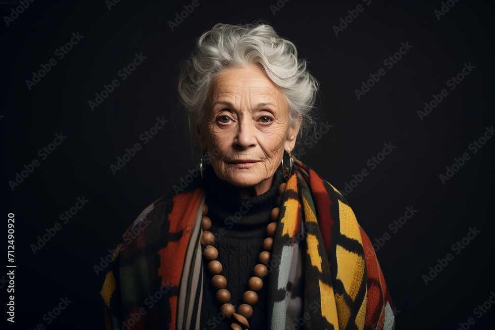 Portrait of an elderly woman in a scarf on a black background Portrait of an elderly woman in a scarf on a black background