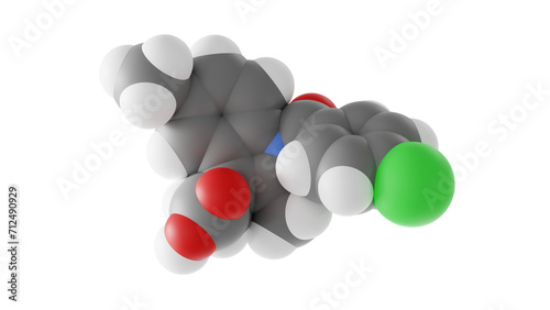 indometacin molecule, indomethacin, molecular structure, isolated 3d model van der Waals photo