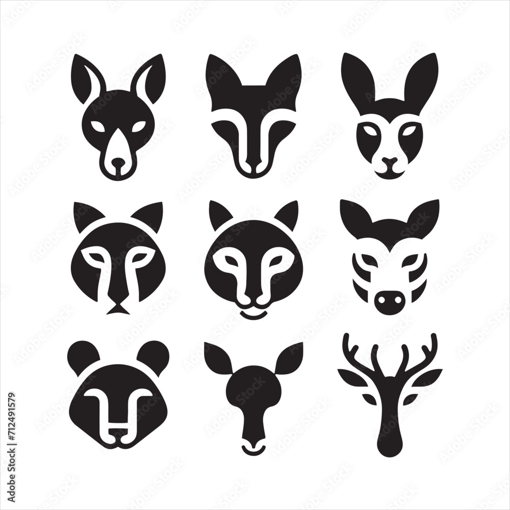 Dynamic Diversity: Wildlife Silhouette Celebrating the Rich Spectrum of Animals Face Silhouette - Wildlife Silhouette - Animal Face Vector
