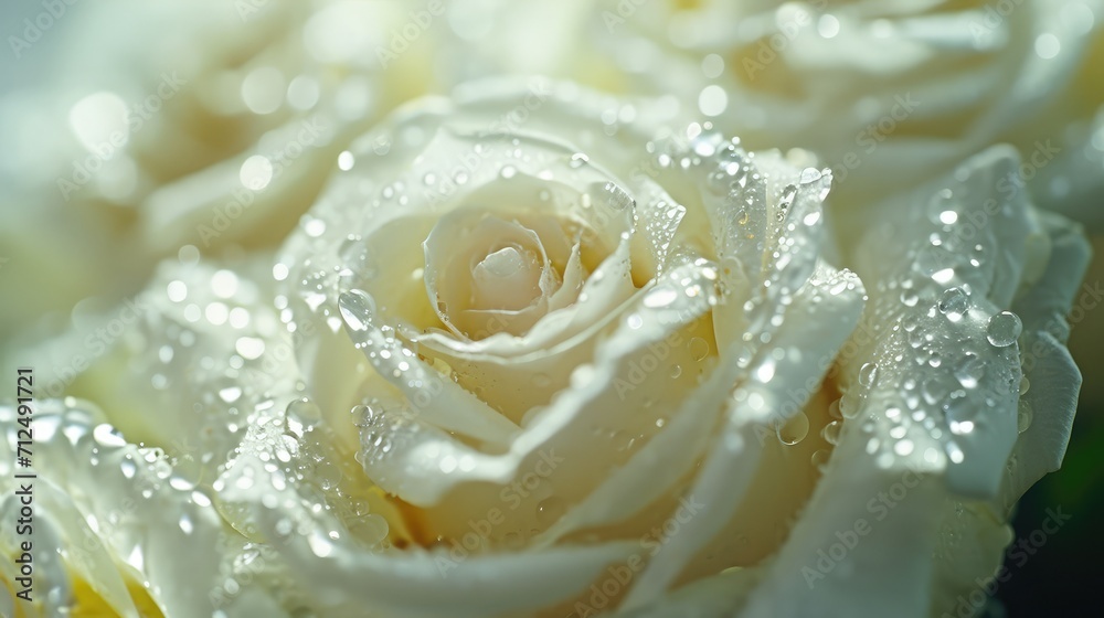 Close up of white roses and water drops. Close up of white roses and water drops.