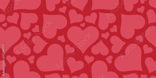 red love heart seamless pattern illustration. pink hearts background. Valentine's day holiday texture, romantic wedding design