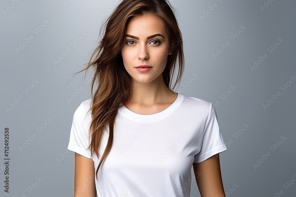 Woman in White Tshirt Mockup created with Generative AI Woman in White Tshirt Mockup created with Generative AI