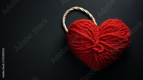 Embrace the Essence of Love with a Red Heart Tied in a Bundle Rope on a Stylish Black Background - Perfect for Romantic Concepts and Valentine s Day Designs