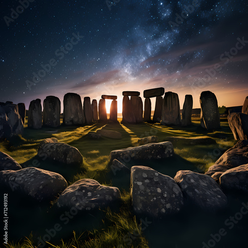 Ancient stone circle under a starry night.