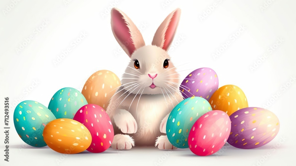 Lovely fluffy Easter bunny rabbit with decorated painted eggs. Happy Easter holiday. Lovely fluffy Easter bunny rabbit with decorated painted eggs. Happy Easter holiday.