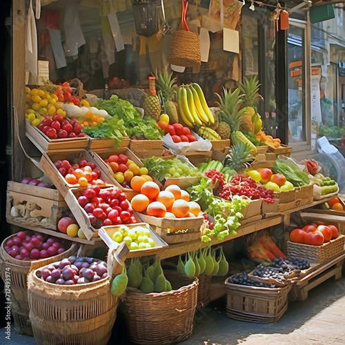 fruits and vegetables at the market, ai generated.