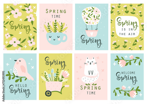 Spring card set. Vector illustration