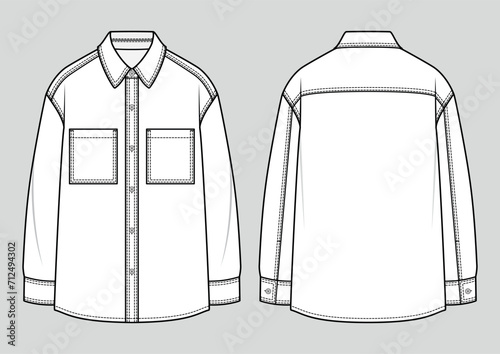 Denim shirt. Fashion sketch. Flat technical drawing. Vector illustration.