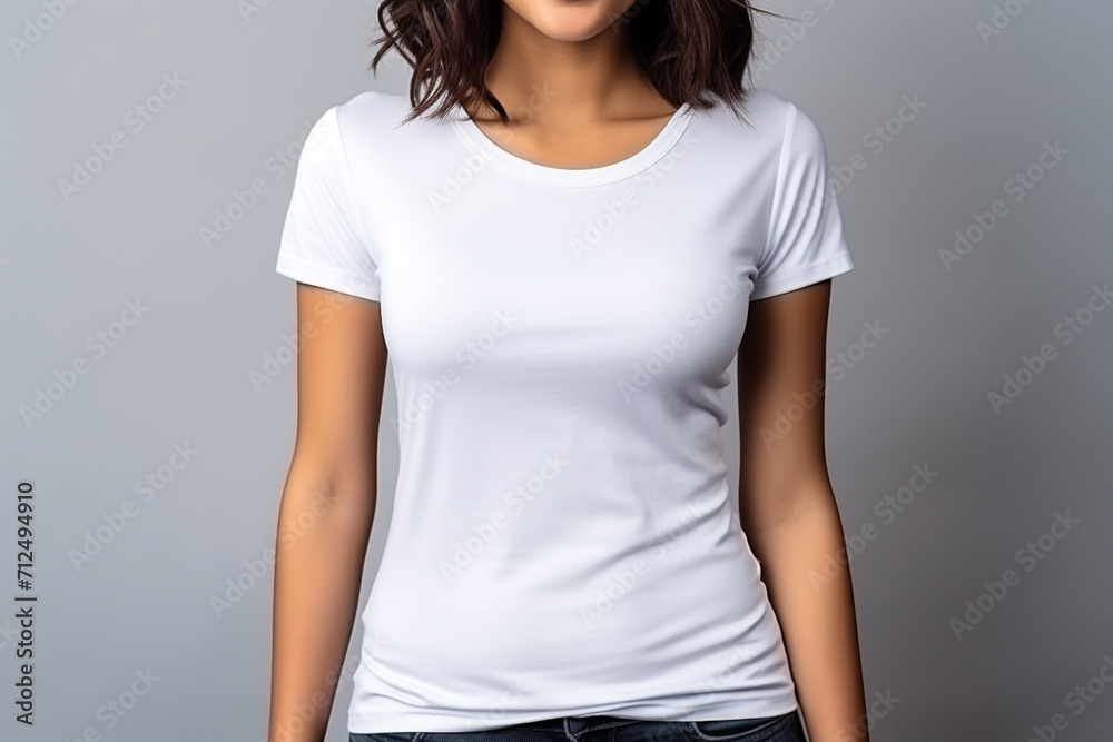 Woman in White Tshirt Mockup created with Generative AI Woman in White Tshirt Mockup created with Generative AI