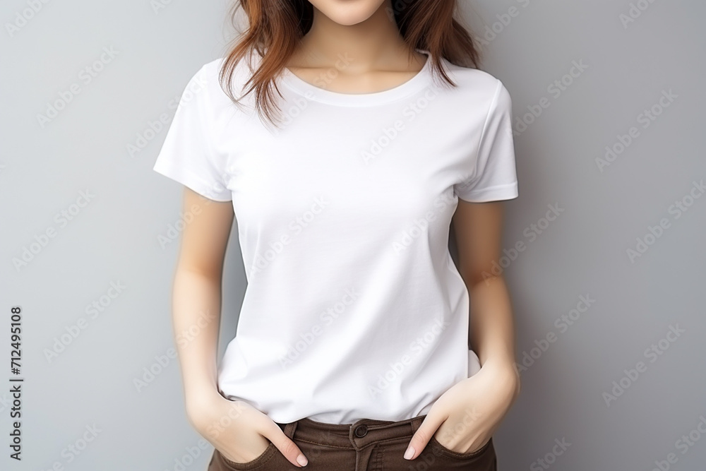 Woman in White Tshirt Mockup created with Generative AI Woman in White Tshirt Mockup created with Generative AI