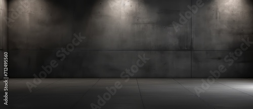 Abstract cement floor in dark room: stylish interior background for product displays and studio settings