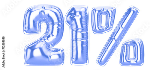 21 Percent Blue  Balloon 3D Number