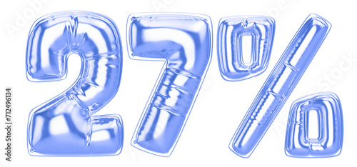 27 Percent Blue  Balloon 3D Number
