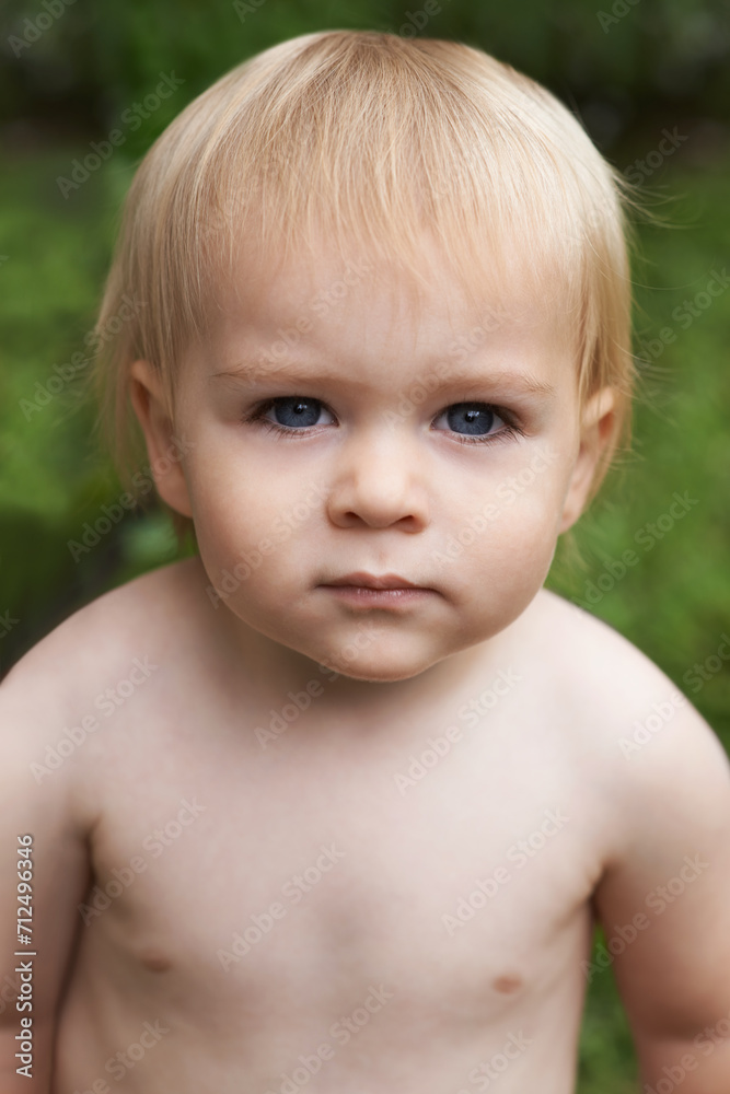 Baby, standing and portrait in outdoor, development and growth for curiosity, backyard and home. Toddler, child and face in garden, alone and childhood memories for wellness, milestone and exploring Baby, standing and portrait in outdoor, development and growth for curiosity, backyard and home. Toddler, child and face in garden, alone and childhood memories for wellness, milestone and exploring