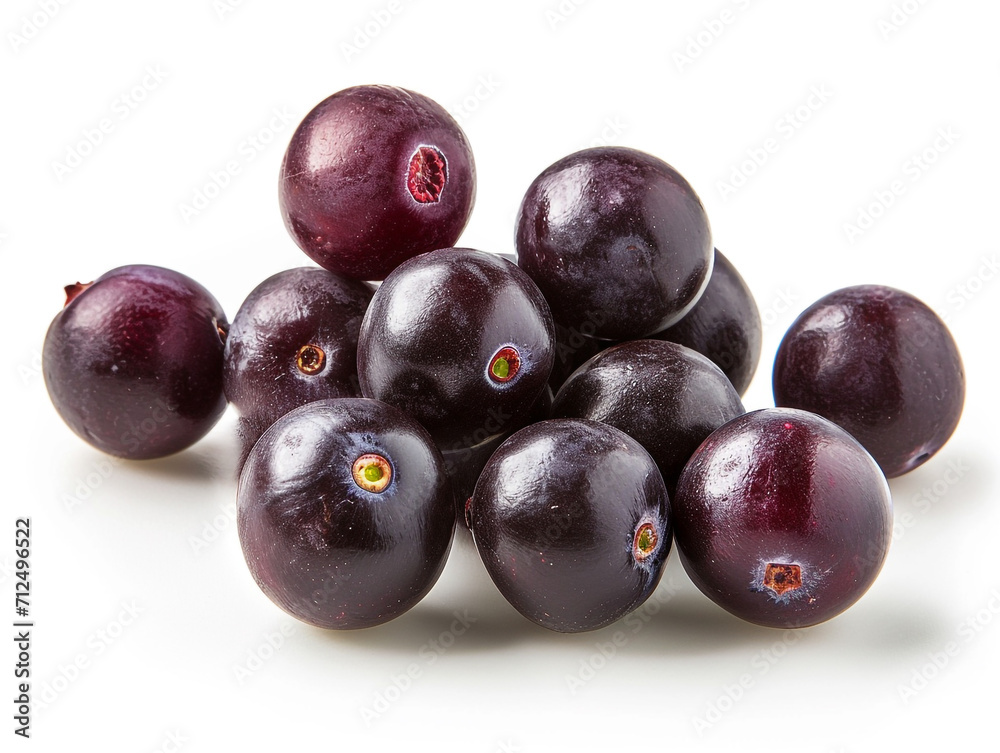 Fototapeta premium Fresh acai berries isolated on white background in a minimalist style.