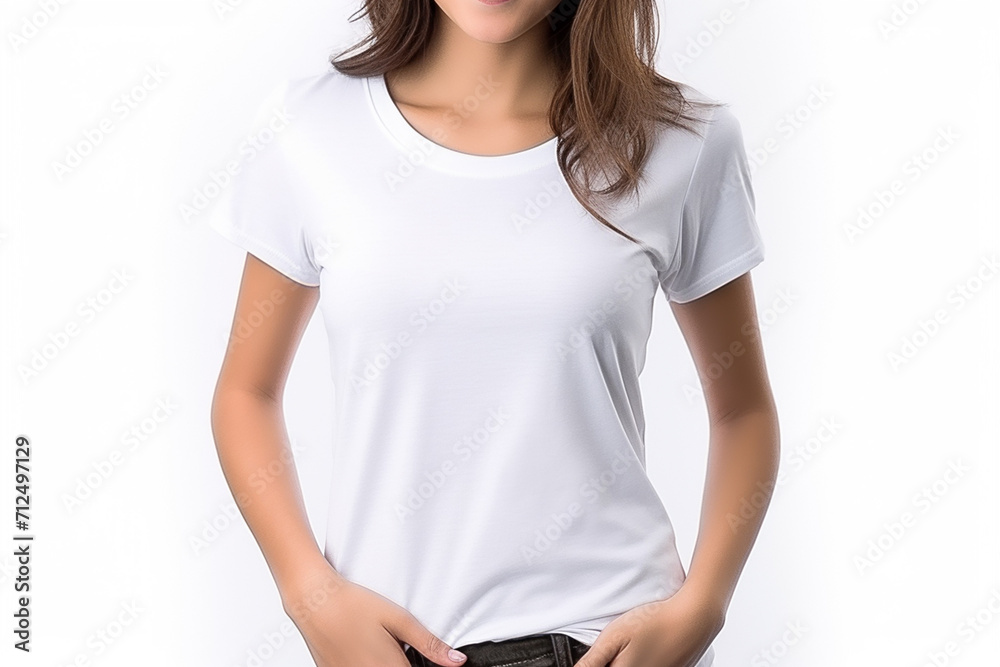 Woman in White Tshirt Mockup created with Generative AI Woman in White Tshirt Mockup created with Generative AI