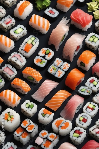 Delicious Sushi Assortment Illustration with Artistic Flair