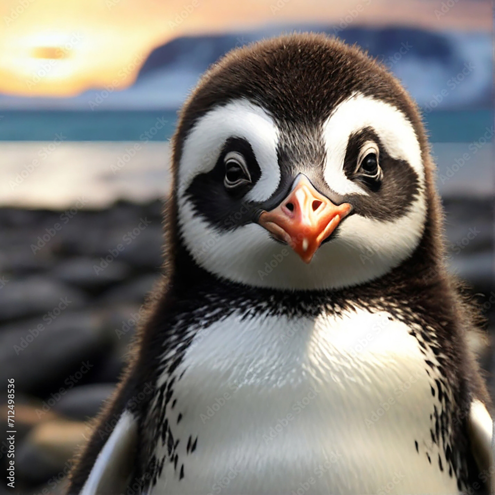 Naklejka premium Cute penguin in beaches