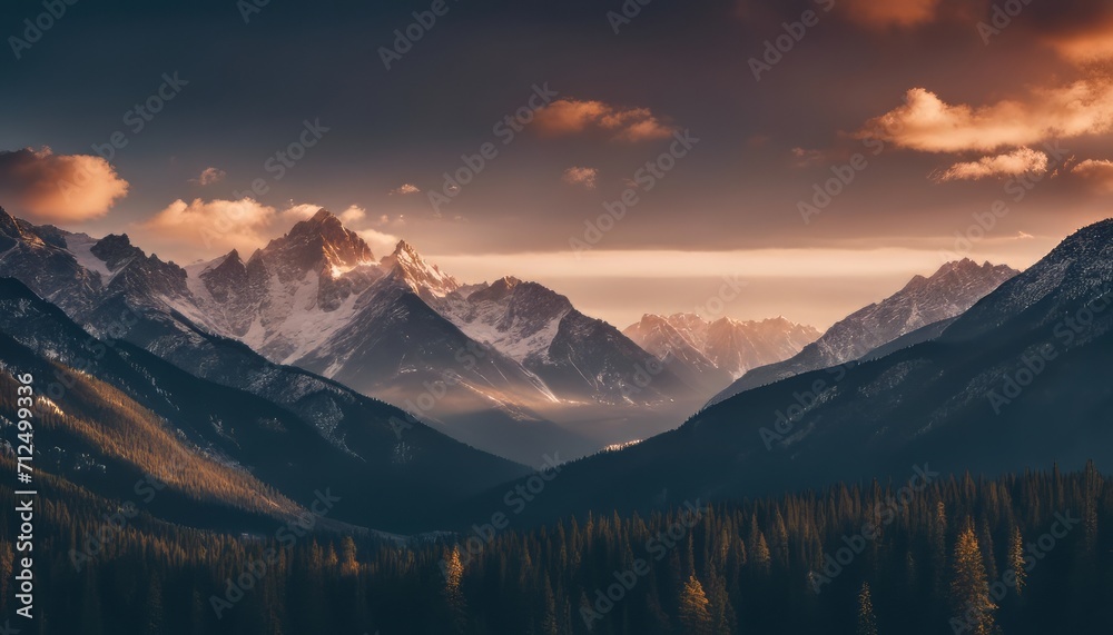 Rocky mountains range and clouds sunset landscape Travel view wilderness nature tranquil scenery