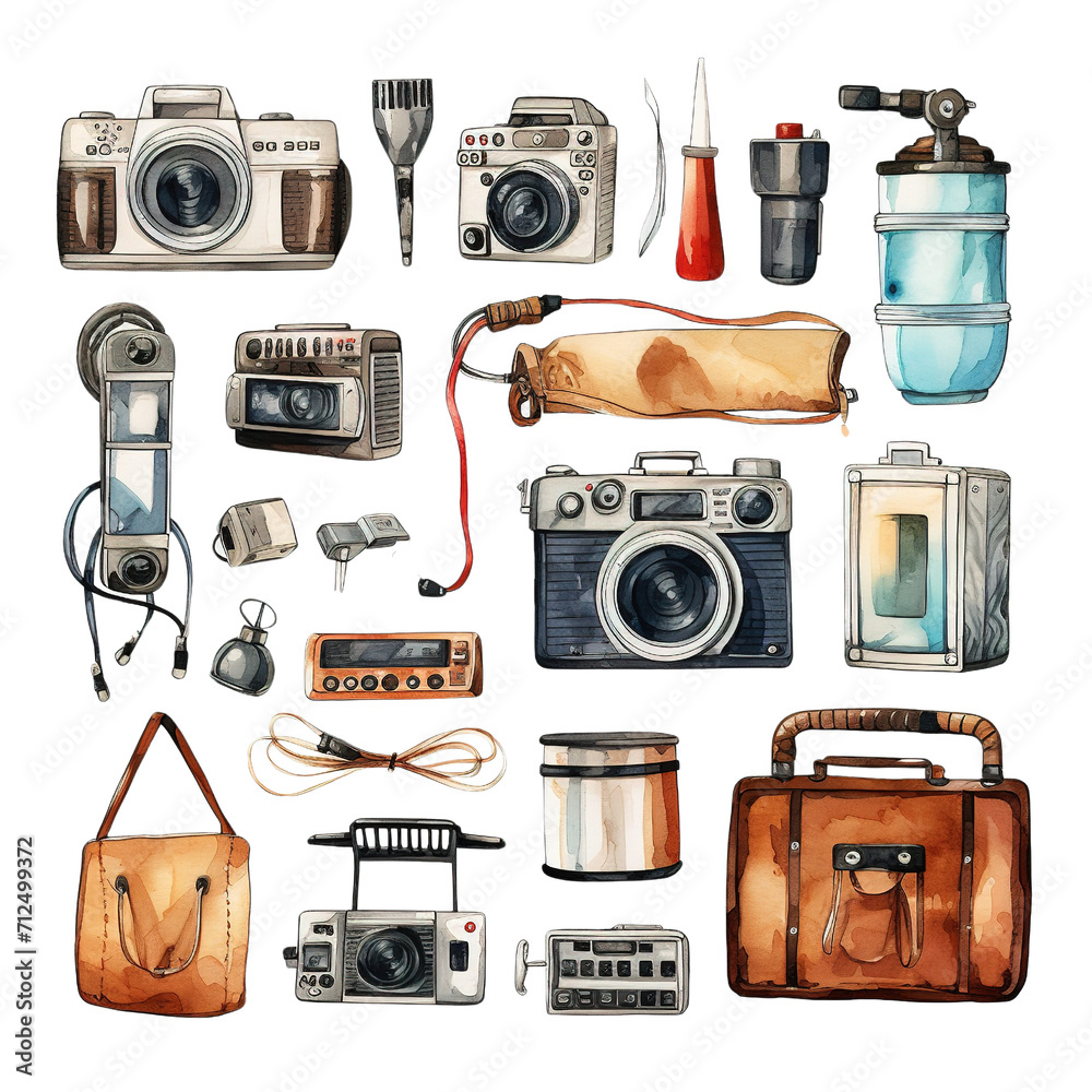 Watercolor Clipart of item Technology and electrical appliance element and equipment