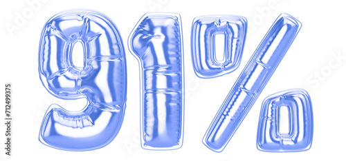 91 Percent Blue  Balloon 3D Number