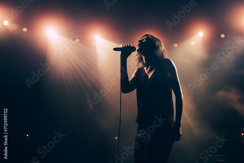 female singer on stage at concert or maybe professional speaker or motivator generative ai