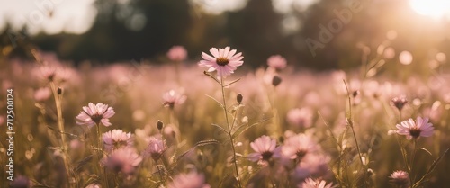 Soft Pink Wildflowers Basking in Golden Light © Adi