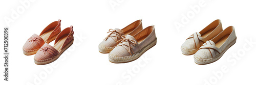 Collection Set of Women's Espadrille Flats, illustration, isolated over on transparent white background.