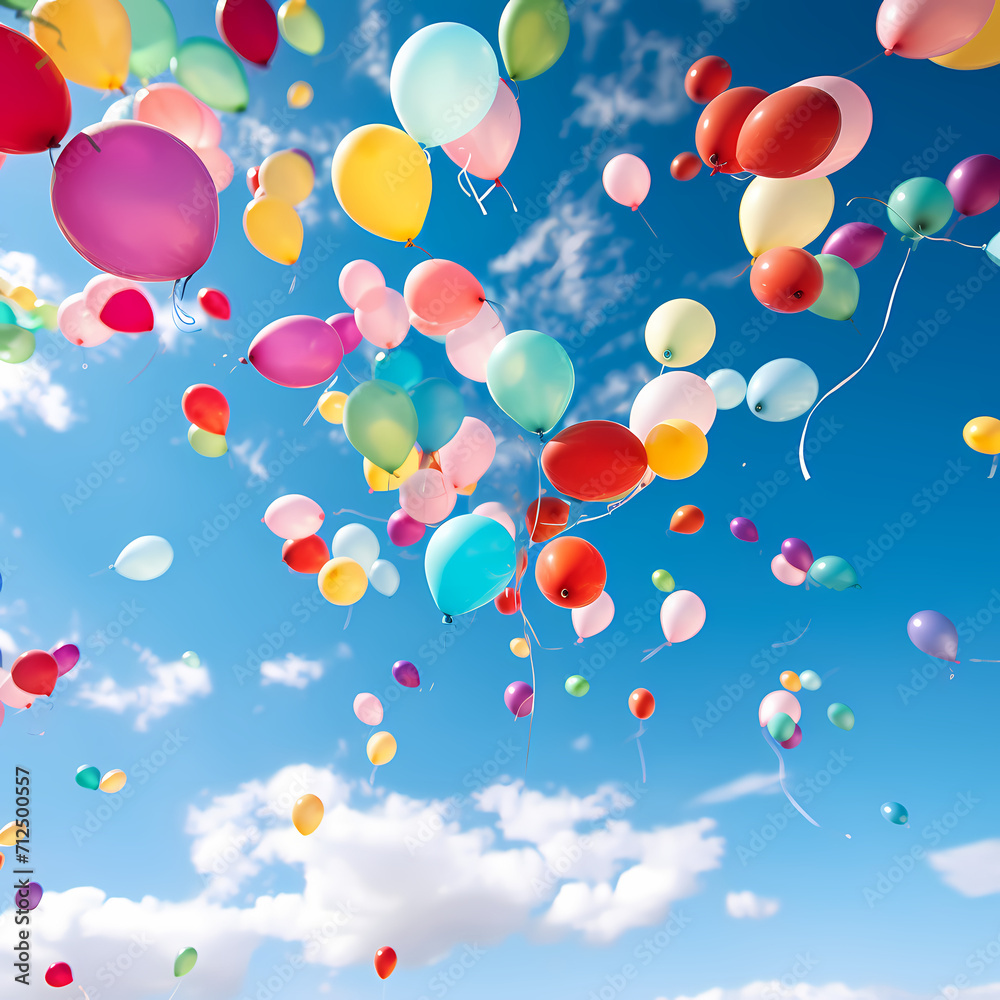 Colorful balloons released into the sky at a celebration