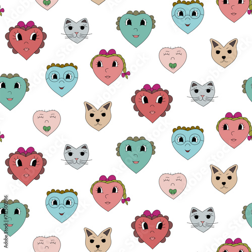 Seamless pattern with cute valentine s day emojis  background with heart emoji family.