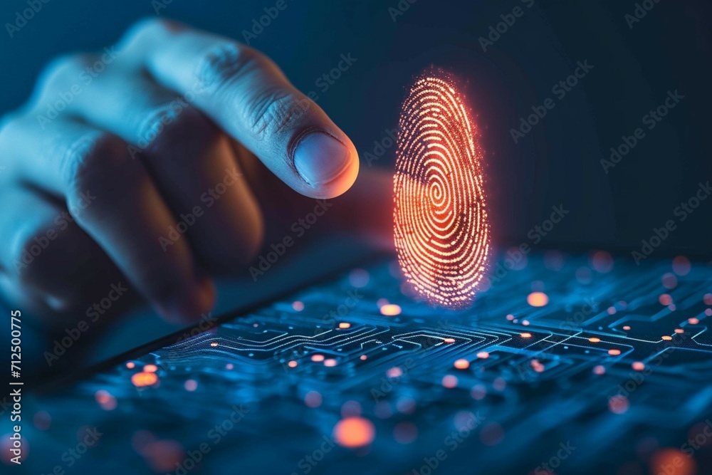 Biometric gateway Businessmans fingerprint grants secure access to