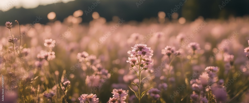 Obraz premium Soft Pink Wildflowers Basking in Golden Light